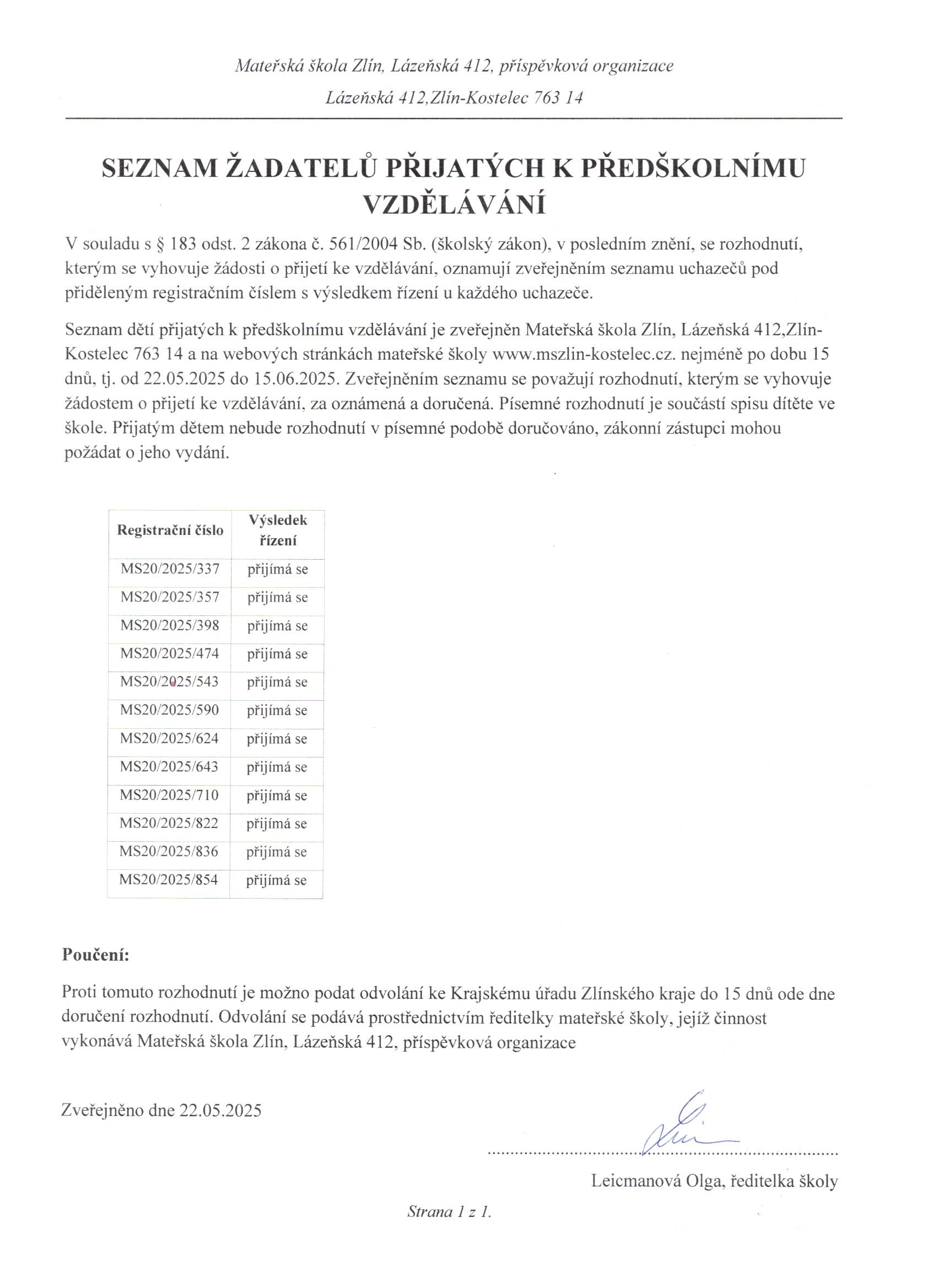 Seznam žadatelů Seznam žadatelů